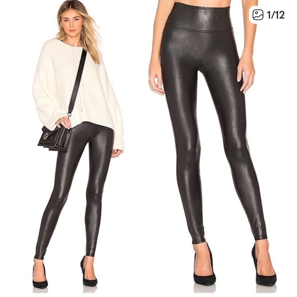 SPANX Faux Leather Leggings - Black size L - EUC